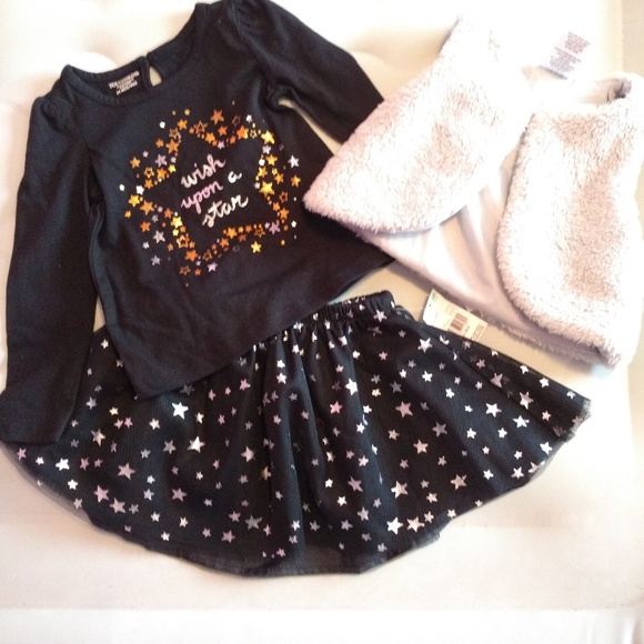 GIRLS - 3pc set 24m NWT TOUGHSKINS top, tulle tutu, plush vest, stars, Halloween - Picture 1 of 7